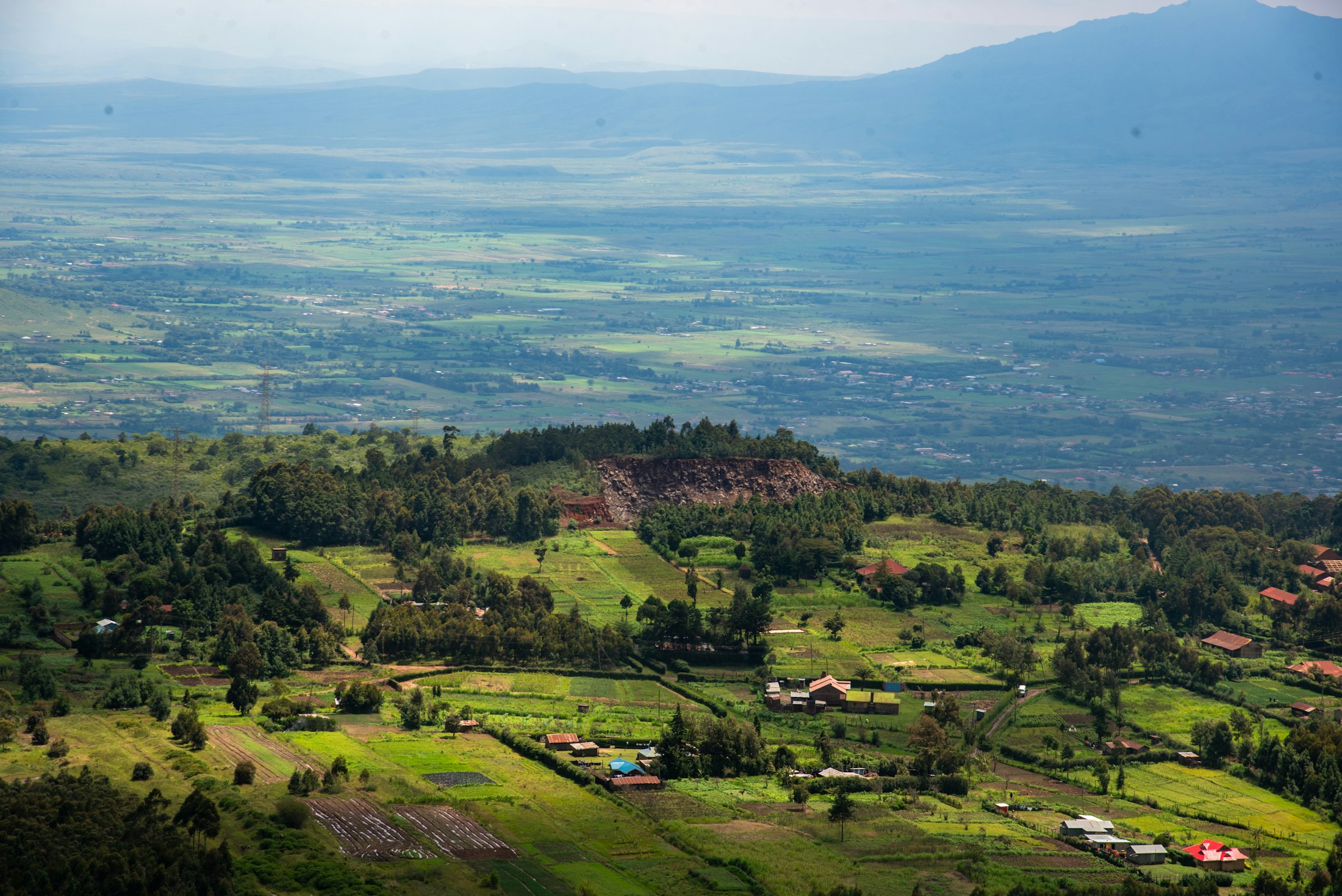 Green fields and distant hills in Naivasha, Kenya